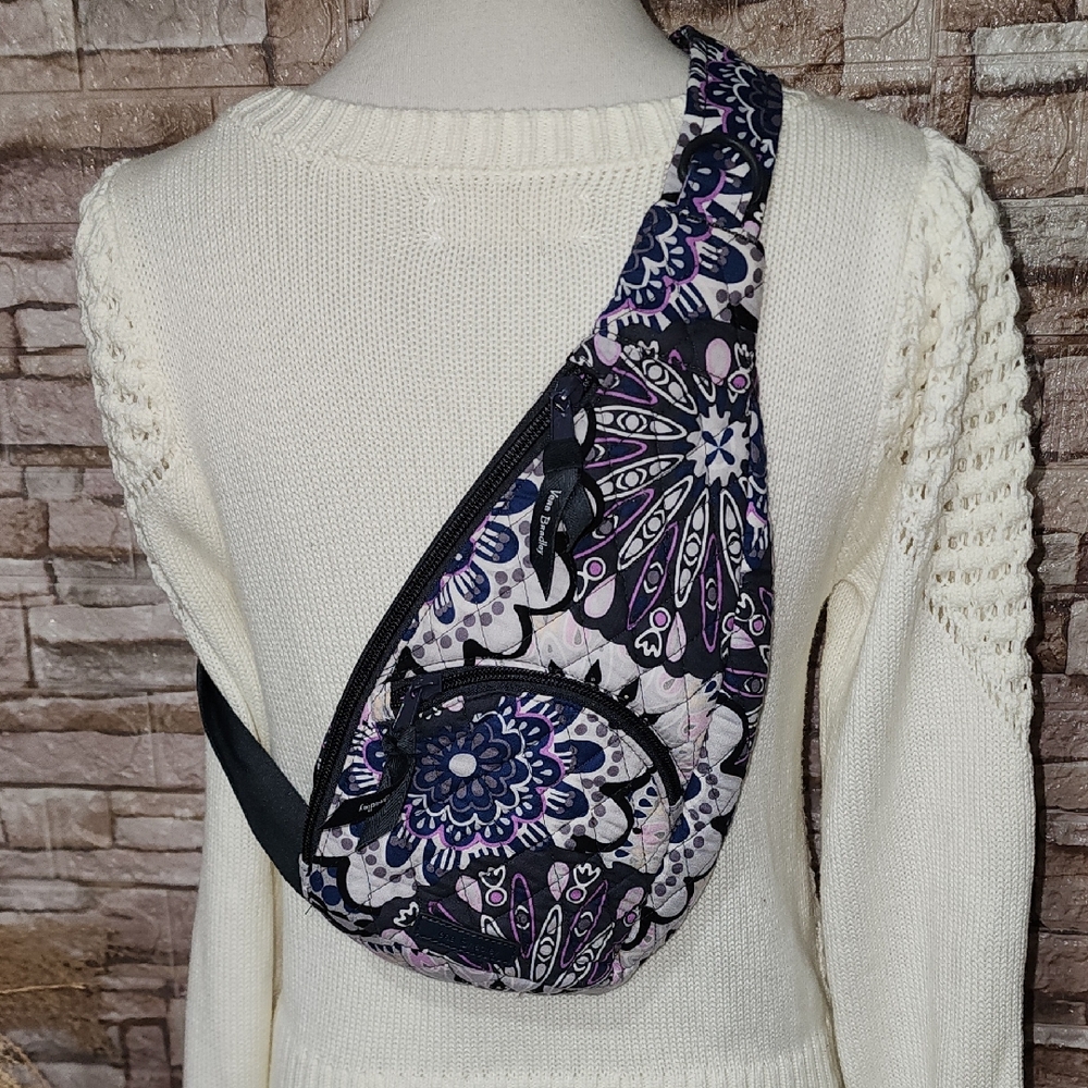 Vera Bradley Floral Patterned Sling Bag - Black and Purple Crossbody Bag